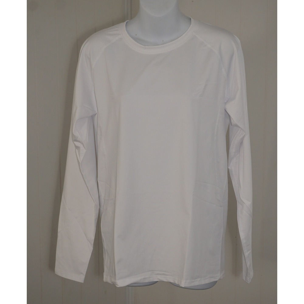 White Size Large Long Sleeve Athletic Shirt Polyester Spandex Raglan Sleeve